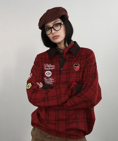 BADBLOOD（バッドブラッド）の「クラシックチェックラグビーシャツ - レッド（ポロシャツ・レディース・その他・M/L/XL）」の2枚目の写真