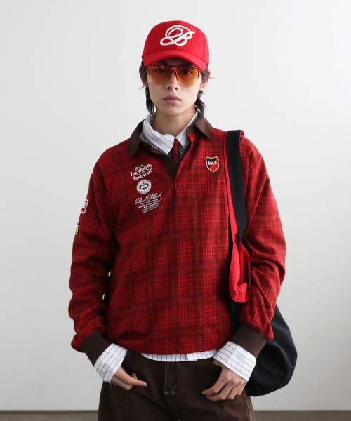 BADBLOOD（バッドブラッド）の「クラシックチェックラグビーシャツ - レッド（ポロシャツ・レディース・その他・M/L/XL）」の3枚目の写真