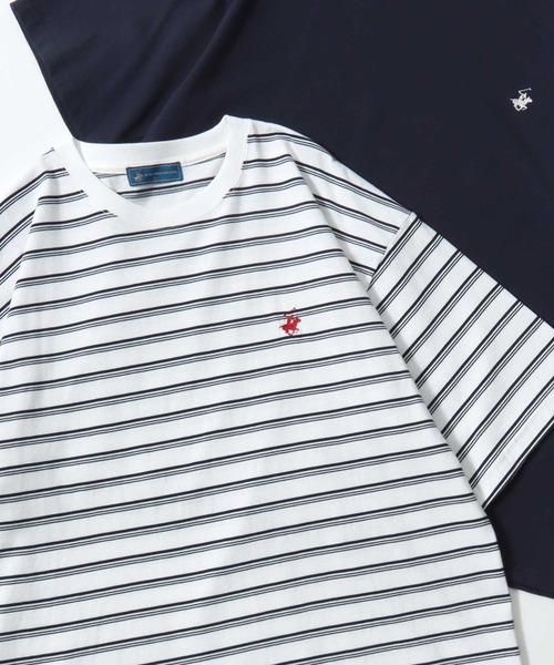 BEVERLY HILLS POLO CLUB(ビバリーヒルズポロクラブ)の「2026SS BEVERLY HILLS POLO CLUB/ビバリーヒルズポロクラブ オーバーサイズ ワンポイント刺繍 無地/ボーダー 半袖Tシャツ レディース メンズ(Tシャツ/カットソー・レディース・ホワイト/ホワイト系その他/スミクロ/ネイビー/ブルー系その他/ブラック/ブラウン系その他/ブラック系その他・M/L/LL)」の22枚目の写真
