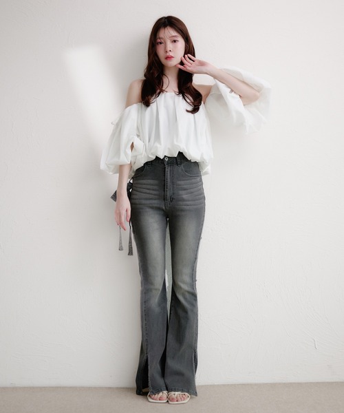 fupel（フぺル）の「volume off-shoulder blouse / ボリュームオフショルダーブラウス（シャツ/ブラウス・レディース・ピンク/ブラック/オフホワイト・FREE）」の4枚目の写真
