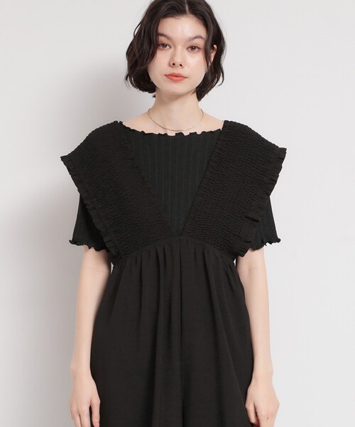 THE SHOP TK (ザ ショップ ティーケー )の「ラクに着られてすっきり見え シャーリングサロペット(サロペット/オーバーオール・レディース・ダークブラウン/ブラック・12/13)」の3枚目の写真