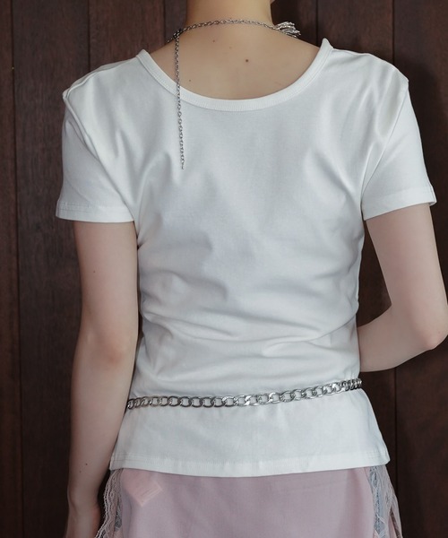 chuclla(チュクラ)の「ボタンディーティールTシャツ chw26s249(Tシャツ/カットソー・レディース・ホワイト/ブラック・FREE)」の6枚目の写真