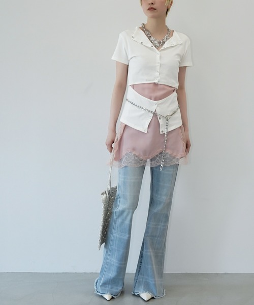 chuclla(チュクラ)の「ボタンディーティールTシャツ chw26s249(Tシャツ/カットソー・レディース・ホワイト/ブラック・FREE)」の12枚目の写真