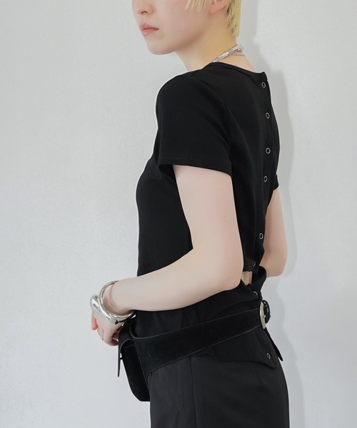 chuclla(チュクラ)の「ボタンディーティールTシャツ chw26s249(Tシャツ/カットソー・レディース・ホワイト/ブラック・FREE)」の13枚目の写真