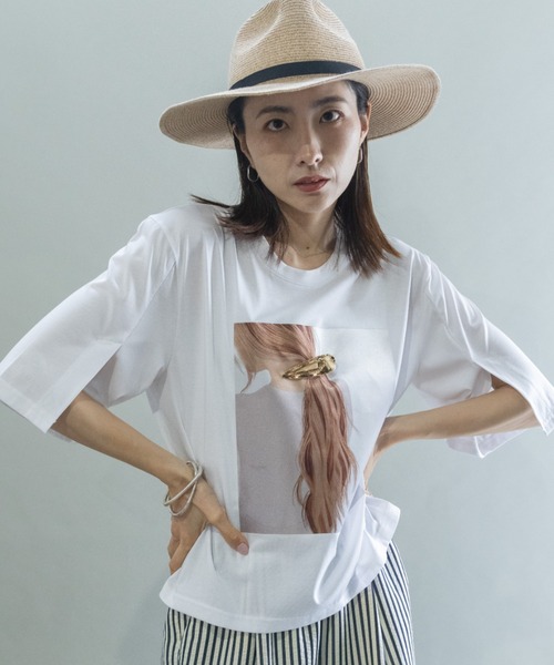 lodie(ロディ)の「バックヘアー プリントT(アクセ付き)(Tシャツ/カットソー・レディース・オフホワイト/ブラック/チャコールグレー・FREE)」の11枚目の写真