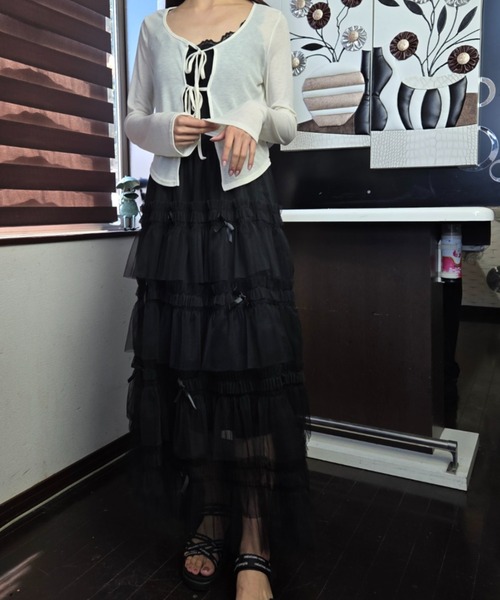 tolene(トレネ)の「【バレエコア】リボンティアード チュールロングスカート / フレンチガーリー(スカート・レディース・ブラック/ピンク・FREE)」の17枚目の写真