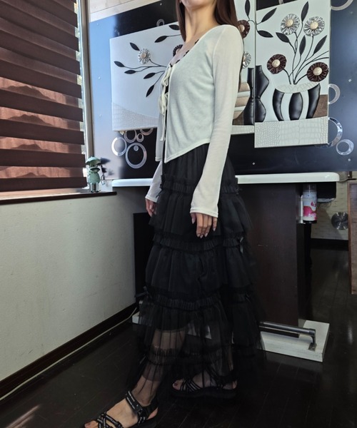 tolene(トレネ)の「【バレエコア】リボンティアード チュールロングスカート / フレンチガーリー(スカート・レディース・ブラック/ピンク・FREE)」の18枚目の写真