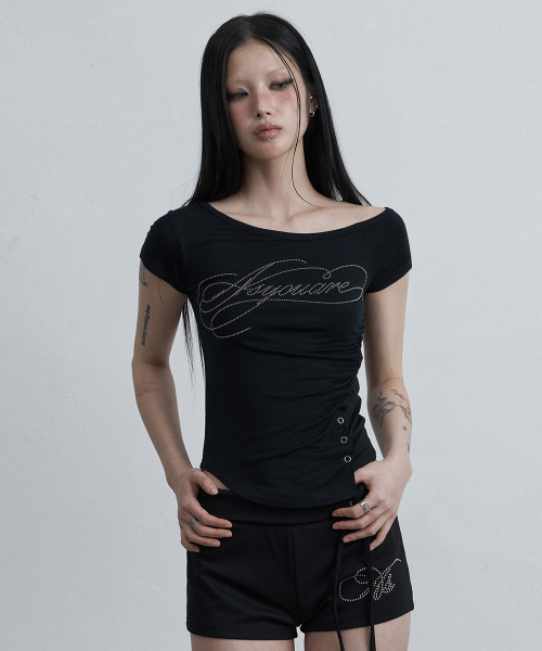 as you are(アズユーアー)の「ボタンインシジョンワンショルダーティーブラック(Tシャツ/カットソー・レディース・その他・OS)」の4枚目の写真
