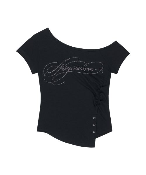 as you are(アズユーアー)の「ボタンインシジョンワンショルダーティーブラック(Tシャツ/カットソー・レディース・その他・OS)」の5枚目の写真