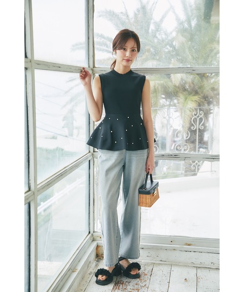 tocco closet(トッコ クローゼット)の「【S・Mサイズ展開】レースラインストレートデニムパンツ(デニムパンツ・レディース・ホワイト/サックスブルー・S/M)」の9枚目の写真