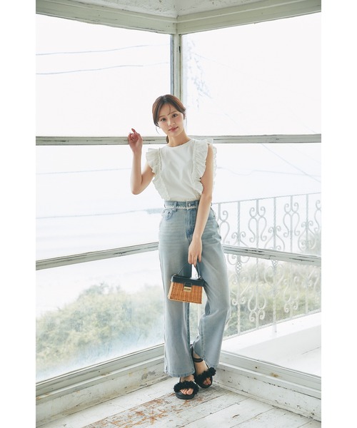 tocco closet(トッコ クローゼット)の「【S・Mサイズ展開】レースラインストレートデニムパンツ(デニムパンツ・レディース・ホワイト/サックスブルー・S/M)」の18枚目の写真