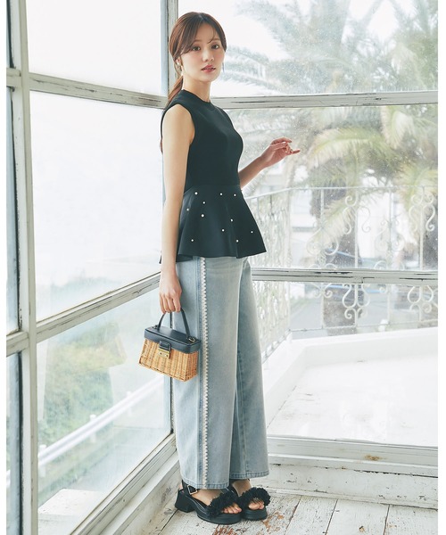 tocco closet(トッコ クローゼット)の「【S・Mサイズ展開】レースラインストレートデニムパンツ(デニムパンツ・レディース・ホワイト/サックスブルー・S/M)」の13枚目の写真