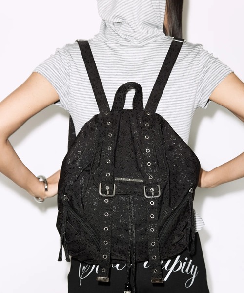 FANCY CLUB（ファンシークラブ）の「【日本未発売/WEB限定】FANCY CLUB(ファンシークラブ)/A4対応 サテン アイレット ドローコード ドローストリング ナップザック リュック バックパック/SATIN EYELET BACKPACK（バックパック/リュック・レディース・ホワイト/ブラック・FREE）」の12枚目の写真