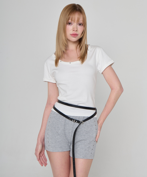 5OML(オーオーエムエル)の「ストーンリブショートパンツメランジグレー(その他パンツ・レディース・グレー・LARGE/MEDIUM)」の2枚目の写真
