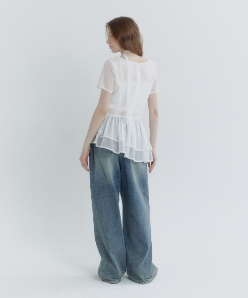 MICANE(ミケーネ)の「エリラショーツスリーブティアードブラウス-タイセットアップ(シャツ/ブラウス・レディース・ブラック/アイボリー・SMALL/MEDIUM/LARGE/X-LARGE)」の6枚目の写真