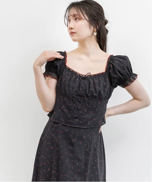 RANDA（ランダ）の「【Cherry＆Strawberry】チェリープリントシフォンワンピース（ワンピース・レディース・ピンク/ブラック・0/1）」の6枚目の写真