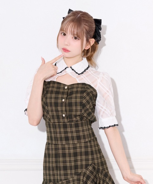 apres jour(アプレジュール)の「【セット着用可能】フロントオープンチェックドッキングブラウス(シャツ/ブラウス・レディース・ブラック/ブラウン系その他/ブラック系その他・X-LARGE/フリー)」の3枚目の写真