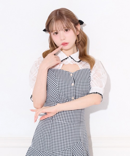 apres jour(アプレジュール)の「【セット着用可能】フロントオープンチェックドッキングブラウス(シャツ/ブラウス・レディース・ブラック/ブラウン系その他/ブラック系その他・X-LARGE/フリー)」の1枚目の写真