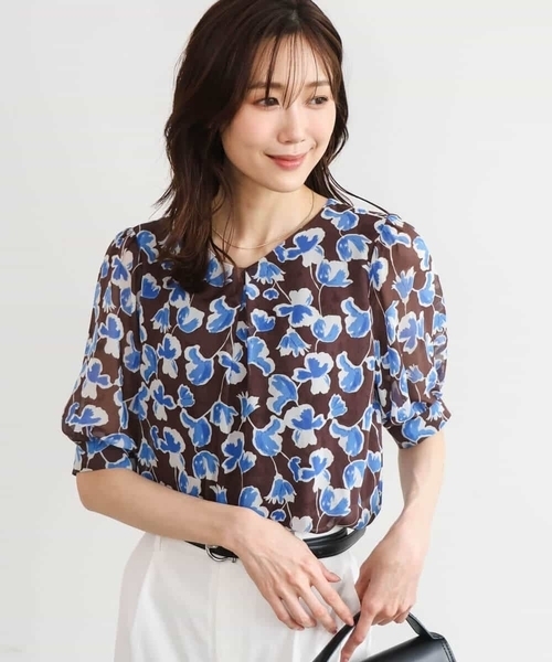 MK MICHEL KLEIN（エムケーミッシェルクラン）の「[洗える]アートフラワープリント シフォンブラウス（シャツ/ブラウス・レディース・ブラウン/ネイビー・38）」の10枚目の写真