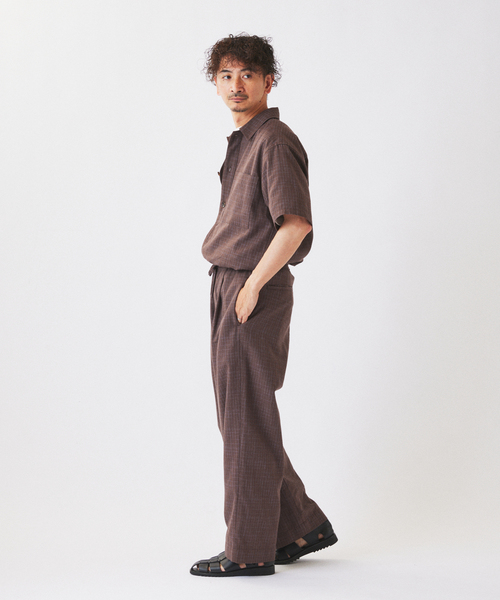 JOURNAL STANDARD relume(ジャーナルスタンダード レリューム)の「コットンリネン カスリ スラブ ワイド イージーパンツ(スラックス・メンズ・ブラウン/チャコールグレー/アイボリー・LARGE/MEDIUM)」の6枚目の写真