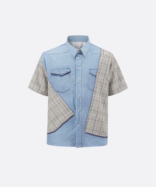 U:UME(ユーム)の「Illusion Print Panel Shirt(シャツ/ブラウス・メンズ・ブルー・LARGE/X-LARGE/MEDIUM/SMALL)」の1枚目の写真