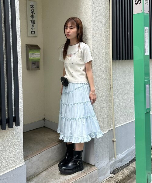 DISCOAT(ディスコート)の「【umm.】ランダムフリルミドルスカート(スカート・レディース・オフホワイト/サックスブルー/ブラック・FREE)」の22枚目の写真