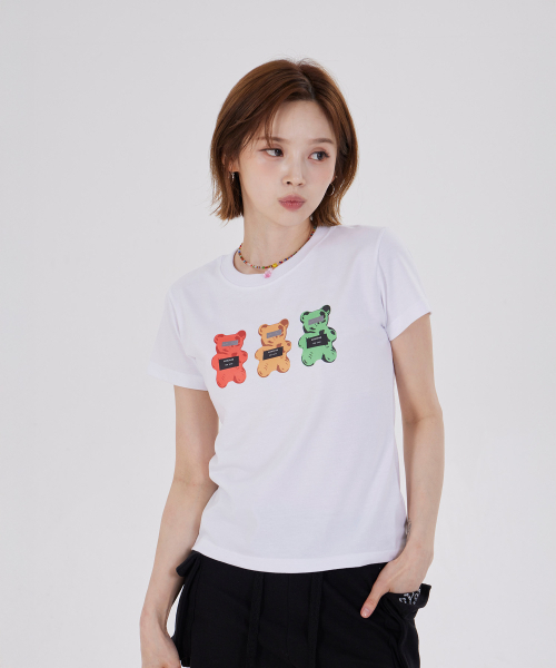 DYSFUNCT(ディスファンクト)の「CRIMINALS BEAR SLIM FIT T-SHIRT(WHITE)(Tシャツ/カットソー・レディース・その他・SMALL/MEDIUM)」の1枚目の写真