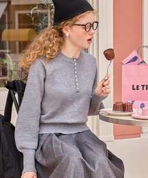【至福のカヌレニット】パールボタンヘンリーネックボリュームスリーブプルオーバー