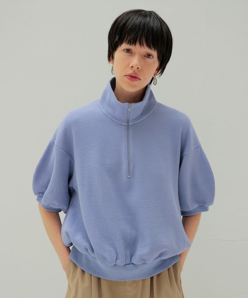 DRESSLAVE（ドレスレイブ）の「double face zip half sleeve pullover(ダブルフェイスジップハーフスリーブプルオーバー)（Tシャツ/カットソー・レディース・パープル/ホワイト・38）」の6枚目の写真