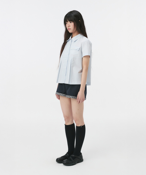 OHESHIO(オヘシオ)の「A-LINE PLEATED POCKET SHIRT, BLUE(シャツ/ブラウス・レディース・その他・FREE)」の3枚目の写真