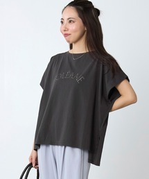ラメロゴプリントターンバックスリーブTシャツ