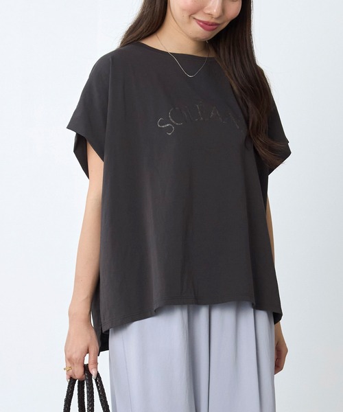 MICA&DEAL（マイカ＆ディール）の「ラメロゴプリントターンバックスリーブTシャツ（Tシャツ/カットソー・レディース・ホワイト/チャコールグレー・FREE）」の4枚目の写真