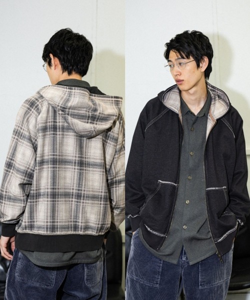niko and...(ニコアンド)の「無地チェックリバーシブルジップパーカー(パーカー・メンズ・グレー/ブラック・MEDIUM/LARGE)」の2枚目の写真