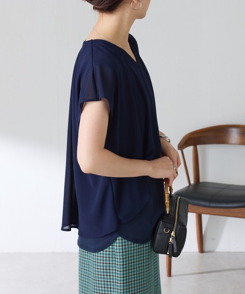 COLLAGE GALLARDAGALANTE（コラージュガリャルダガランテ）の「シアードッキングフレンチTシャツ/WEB限定カラー展開（Tシャツ/カットソー・レディース・ブラック/ネイビー/オフホワイト/グリーン・FREE）」の22枚目の写真