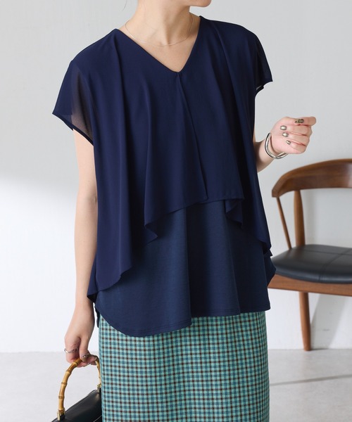 COLLAGE GALLARDAGALANTE（コラージュガリャルダガランテ）の「シアードッキングフレンチTシャツ/WEB限定カラー展開（Tシャツ/カットソー・レディース・ブラック/ネイビー/オフホワイト/グリーン・FREE）」の21枚目の写真