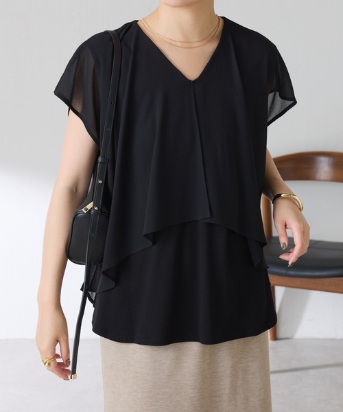 COLLAGE GALLARDAGALANTE（コラージュガリャルダガランテ）の「シアードッキングフレンチTシャツ/WEB限定カラー展開（Tシャツ/カットソー・レディース・ブラック/ネイビー/オフホワイト/グリーン・FREE）」の18枚目の写真