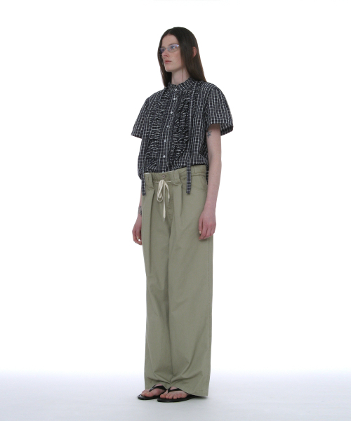 PARTIMENTO WOMEN（パルティメントウィメン）の「スカーフラッフルピンタックブラウス_ネイビーチェック（シャツ/ブラウス・レディース・その他・SMALL/MEDIUM）」の3枚目の写真