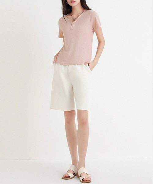 DAY CLOSET(デイ クローゼット)の「【ストレッチ有】程よい抜け感&こなれ見え。半袖 ヘンリーネック リブ Tシャツ レディース(Tシャツ/カットソー・レディース・ブルー系その他/ホワイト/ブラック/ピンク・L/XL/M)」の20枚目の写真