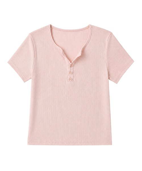 DAY CLOSET(デイ クローゼット)の「【ストレッチ有】程よい抜け感&こなれ見え。半袖 ヘンリーネック リブ Tシャツ レディース(Tシャツ/カットソー・レディース・ブルー系その他/ホワイト/ブラック/ピンク・L/XL/M)」の22枚目の写真
