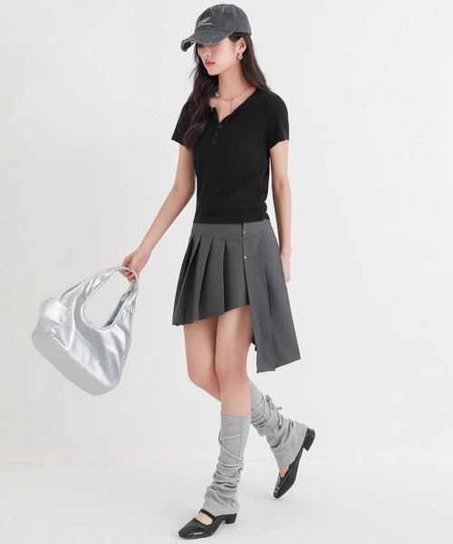 DAY CLOSET(デイ クローゼット)の「【ストレッチ有】程よい抜け感&こなれ見え。半袖 ヘンリーネック リブ Tシャツ レディース(Tシャツ/カットソー・レディース・ブルー系その他/ホワイト/ブラック/ピンク・L/XL/M)」の15枚目の写真