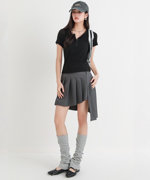 DAY CLOSET(デイ クローゼット)の「【ストレッチ有】程よい抜け感&こなれ見え。半袖 ヘンリーネック リブ Tシャツ レディース(Tシャツ/カットソー・レディース・ブルー系その他/ホワイト/ブラック/ピンク・L/XL/M)」の16枚目の写真