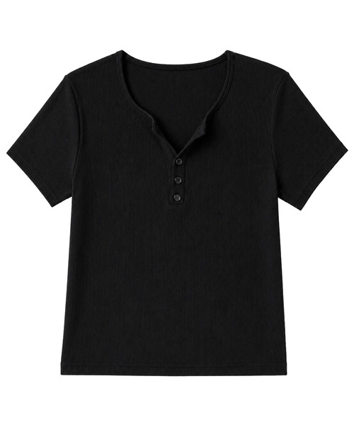 DAY CLOSET(デイ クローゼット)の「【ストレッチ有】程よい抜け感&こなれ見え。半袖 ヘンリーネック リブ Tシャツ レディース(Tシャツ/カットソー・レディース・ブルー系その他/ホワイト/ブラック/ピンク・L/XL/M)」の17枚目の写真