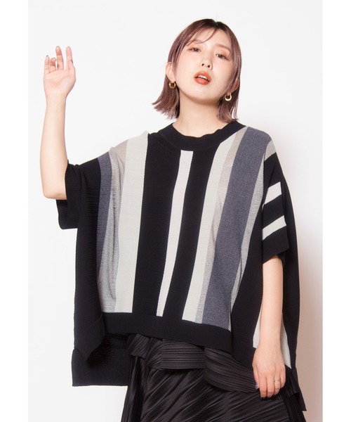 OSMOSIS(オズモーシス)の「ランダムストライプニットプルオーバー(ニット/セーター・レディース・サックスブルー/チャコール/ネイビー・ONE SIZE)」の2枚目の写真