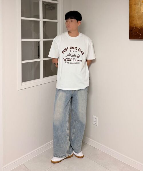 QUTON(ク―トン)の「レバットランナー オーバーサイズ ヘビー 半袖Tシャツ(Tシャツ/カットソー・レディース・ダークオレンジ/バーガンディー/レモンイエロー/ホワイト×ブルー・1/2/3/4)」の8枚目の写真