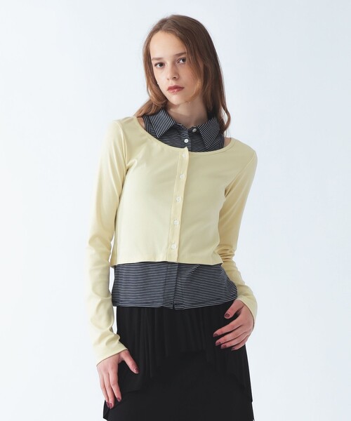 Ray BEAMS(レイビームス)の「ノースリーブ シャツ レイヤード カーディガン(Tシャツ/カットソー・レディース・ブラック/クリーム・ONE SIZE)」の2枚目の写真