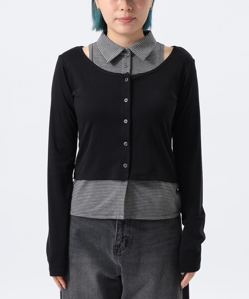 Ray BEAMS(レイビームス)の「ノースリーブ シャツ レイヤード カーディガン(Tシャツ/カットソー・レディース・ブラック/クリーム・ONE SIZE)」の8枚目の写真