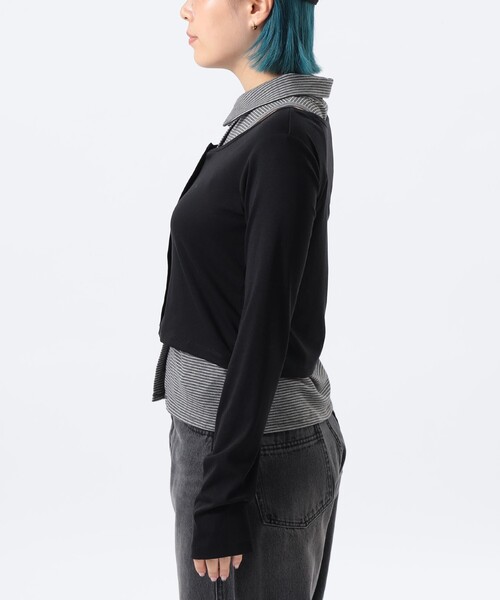 Ray BEAMS(レイビームス)の「ノースリーブ シャツ レイヤード カーディガン(Tシャツ/カットソー・レディース・ブラック/クリーム・ONE SIZE)」の9枚目の写真