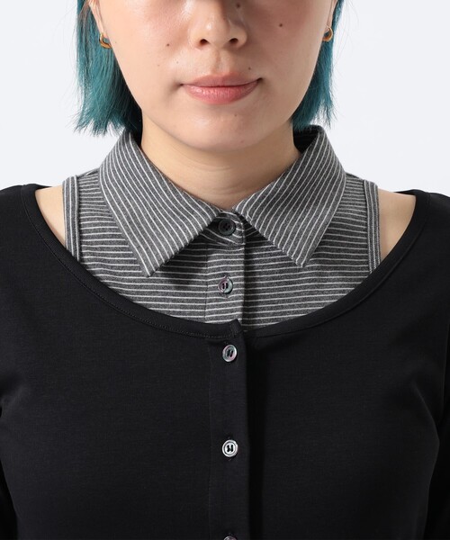 Ray BEAMS(レイビームス)の「ノースリーブ シャツ レイヤード カーディガン(Tシャツ/カットソー・レディース・ブラック/クリーム・ONE SIZE)」の11枚目の写真
