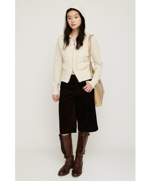 SLY(スライ)の「OPEN WORK ZIP HOODIE オープンワークジップフーディー 秋服 冬服(ニット/セーター・レディース・ブラック/バーガンディー/アイボリー・FREE)」の5枚目の写真