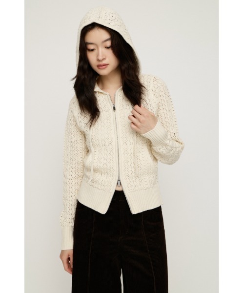 SLY(スライ)の「OPEN WORK ZIP HOODIE オープンワークジップフーディー 秋服 冬服(ニット/セーター・レディース・ブラック/バーガンディー/アイボリー・FREE)」の6枚目の写真